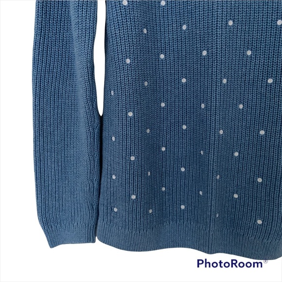 ELLE BRAND LIGHT BLUE POLKA DOT SWEATER WITH WHITE SPOTS, SMALL, 100% COTTON - Picture 3 of 5